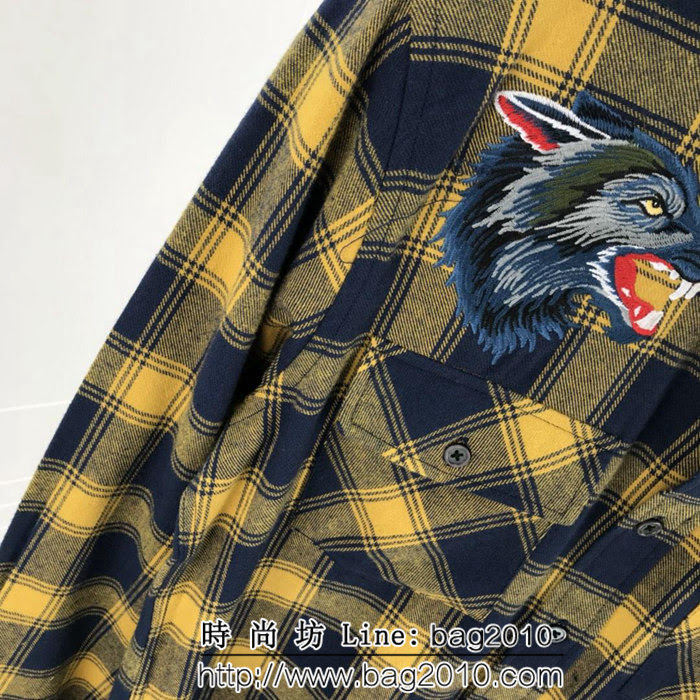 GUCCI古馳 18SS秋冬新款 字母刺繡 格紋襯衫 情侶款 ydi1373